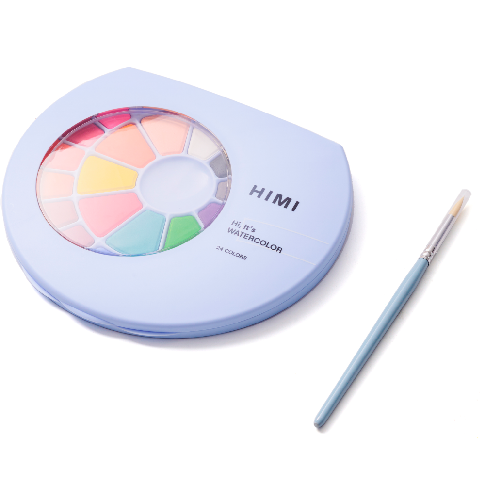 A_YFB01_kuvitus4 HIMI 24 värin solid watercolor akvarellivärit ja sivellin