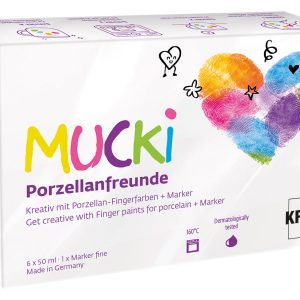MUCKI Porcelain Friends -setti, 6 posliinisormiväriä ja tussi