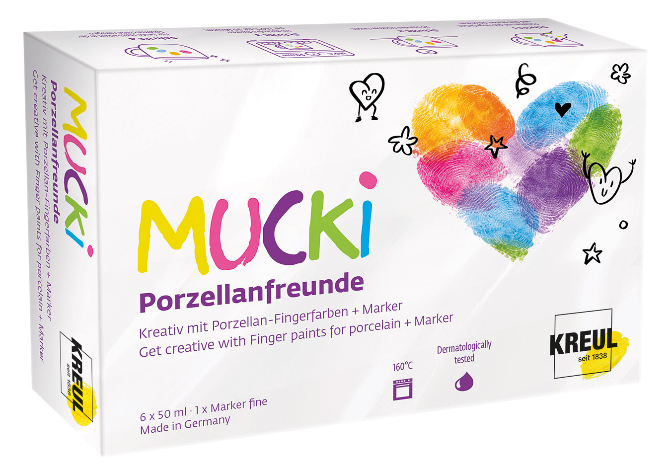 26311_MUCKI_Porzellanfreunde_Set_PorzellanFingerfarbe_RGB MUCKI Porcelain Friends -setti, 6 posliinisormiväriä ja tussi